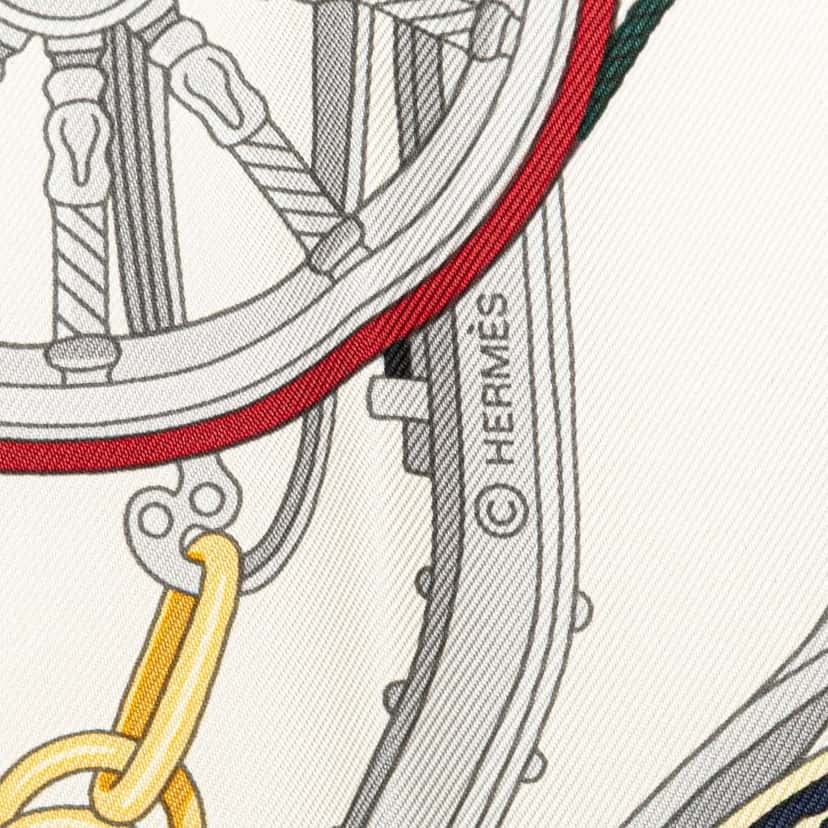 Hermès Stately Wheels Silk Scarf White Silk Good condition - Inside View