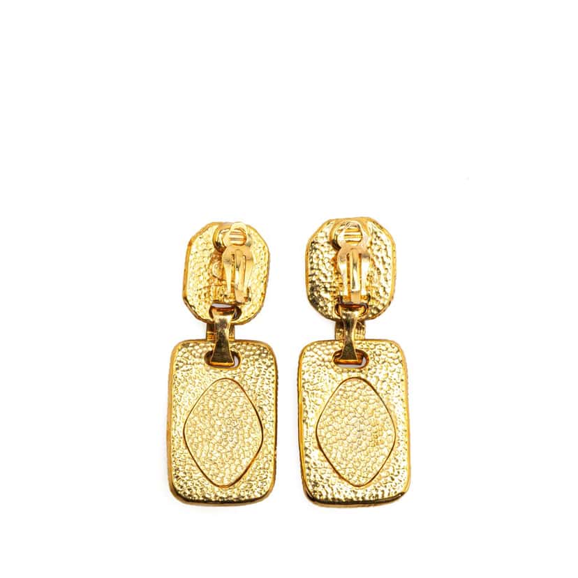 Chanel Gold Plated Rhinestone and Faux Pearl Drop Clip on Earrings Gold Metal Good condition - Back View