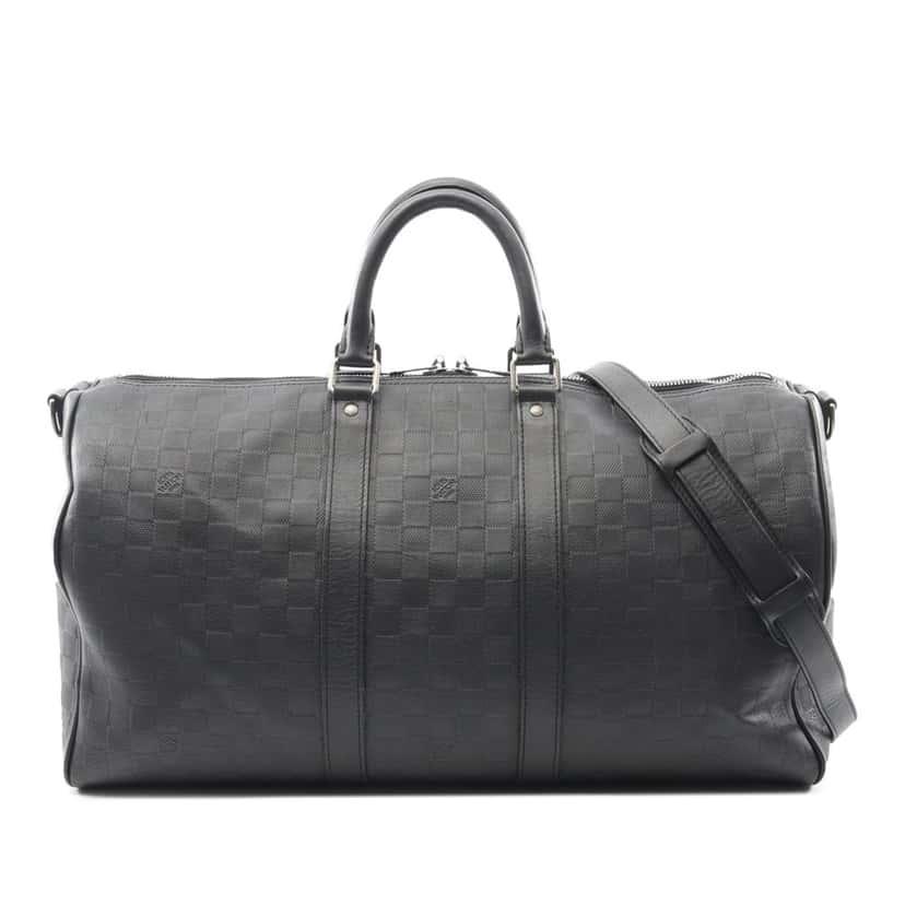 Louis Vuitton Damier Infini Keepall Bandouliere 45 Black Leather Good condition - Front View