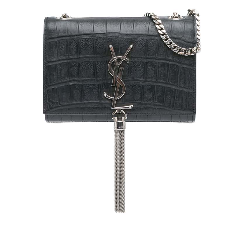 Saint Laurent Mini Croc Embossed Kate Tassel Crossbody Black Leather Good condition - Front View
