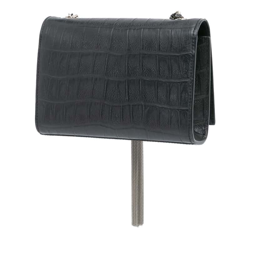 Saint Laurent Mini Croc Embossed Kate Tassel Crossbody Black Leather Good condition - Back View