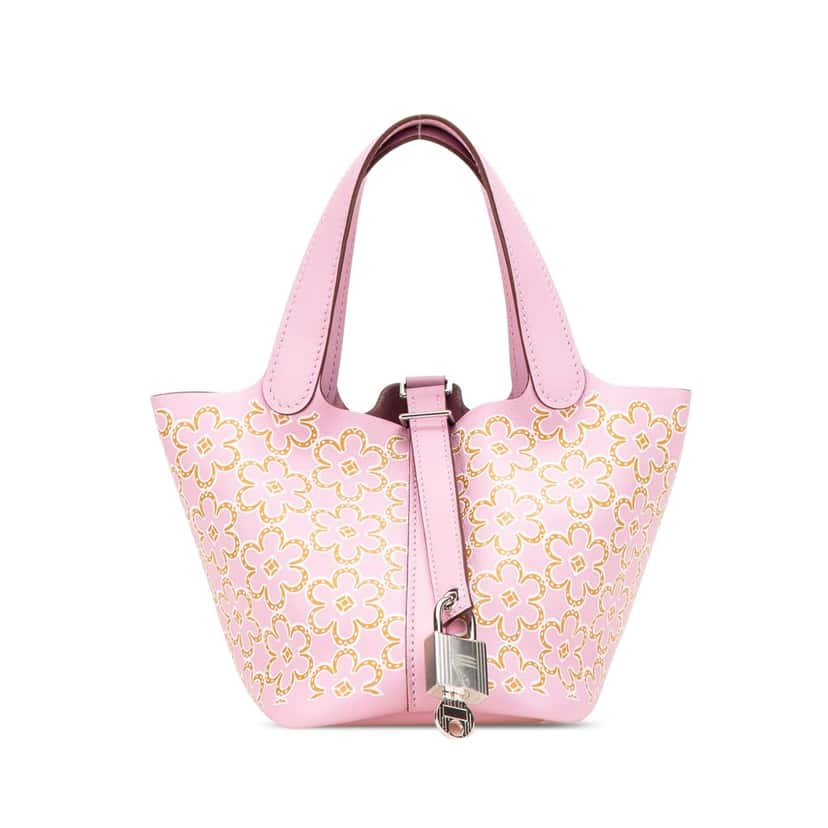 Hermès Micro Swift Lucky Daisy Picotin Lock 14 Pink Leather Very good condition - Front View