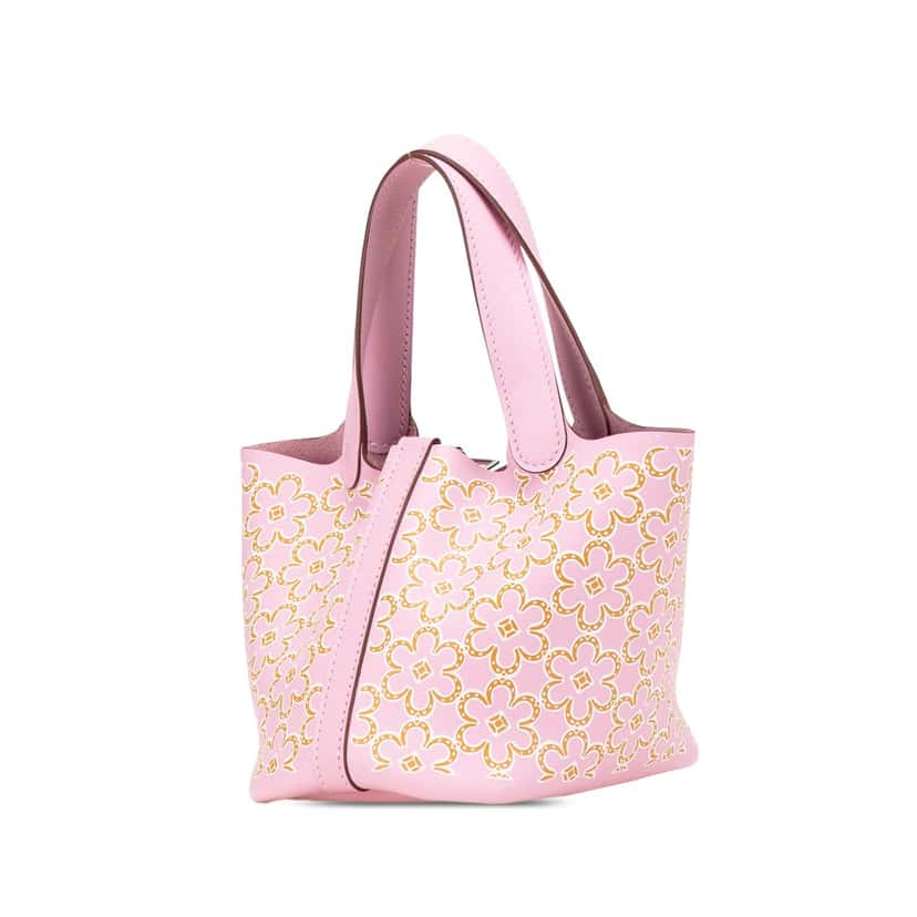 Hermès Micro Swift Lucky Daisy Picotin Lock 14 Pink Leather Very good condition - Back View