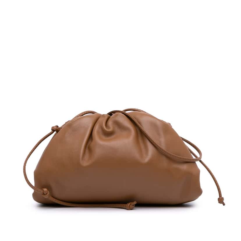 Bottega Veneta Lambskin The Mini Pouch Crossbody Brown Leather Good condition - Front View