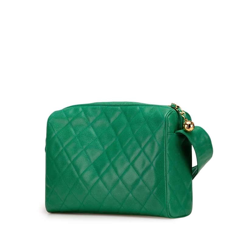 Chanel CC Quilted Caviar Camera Bag Green Leather Good condition - Back View