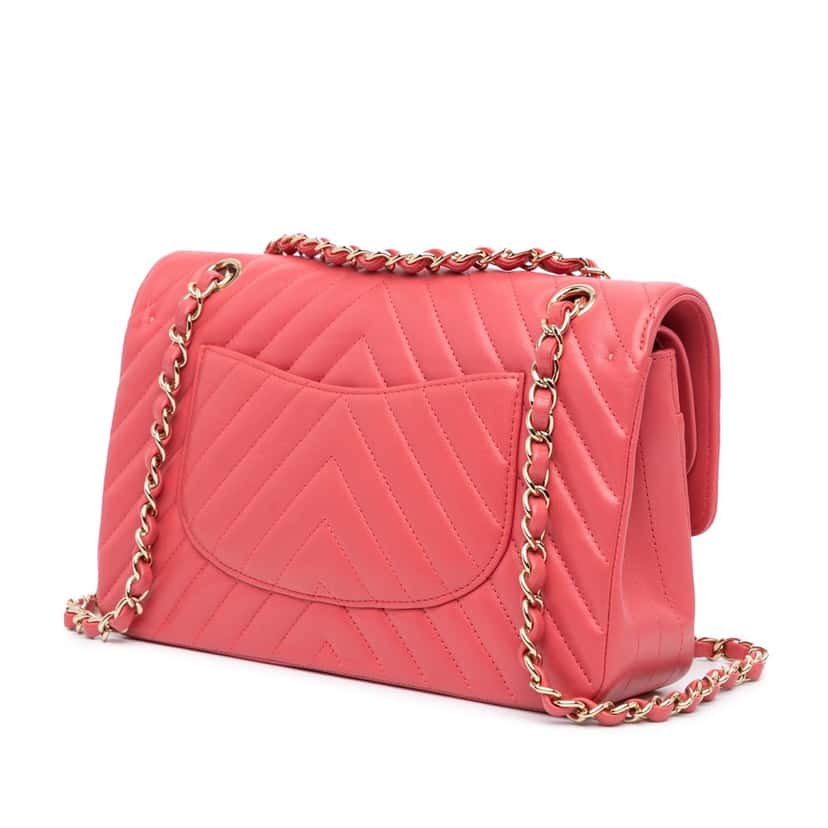 Chanel Medium Classic Chevron Lambskin Double Flap Pink Leather Good condition - Back View