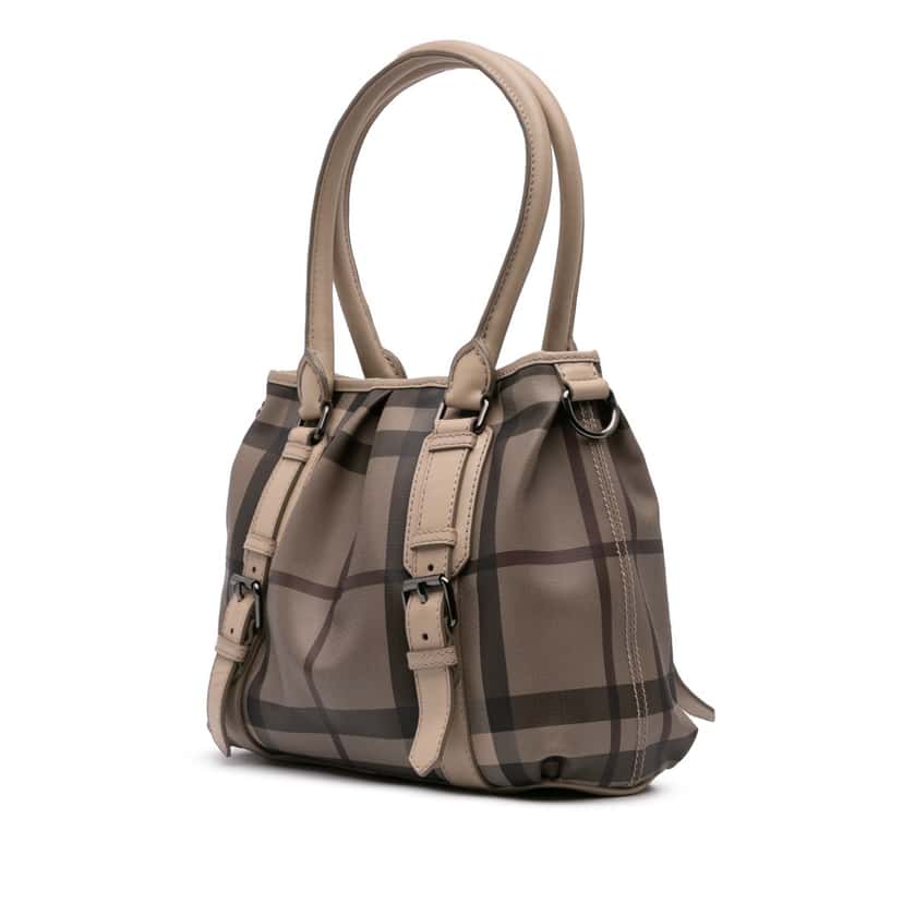 Burberry Smoke Check Coated Canvas Northfield Satchel Brown Canvas Good condition - Back View