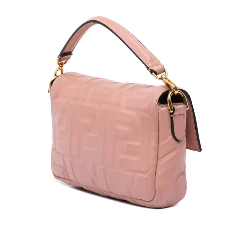Fendi Mini Zucca Embossed Leather Baguette Satchel Pink Leather Good condition - Back View