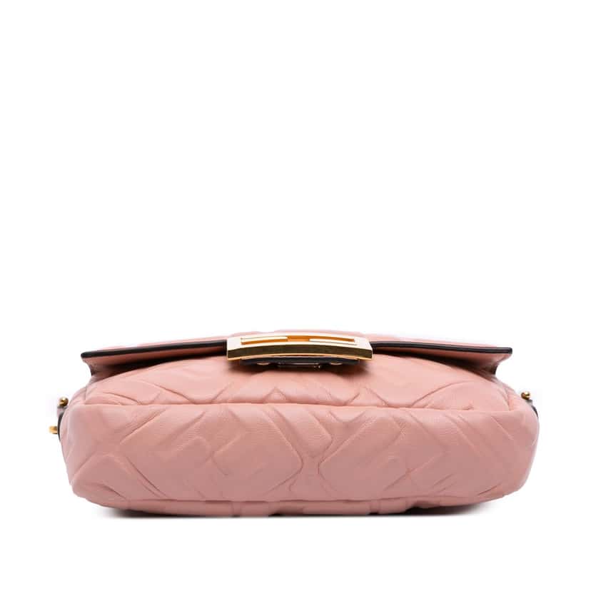 Fendi Mini Zucca Embossed Leather Baguette Satchel Pink Leather Good condition - Inside View