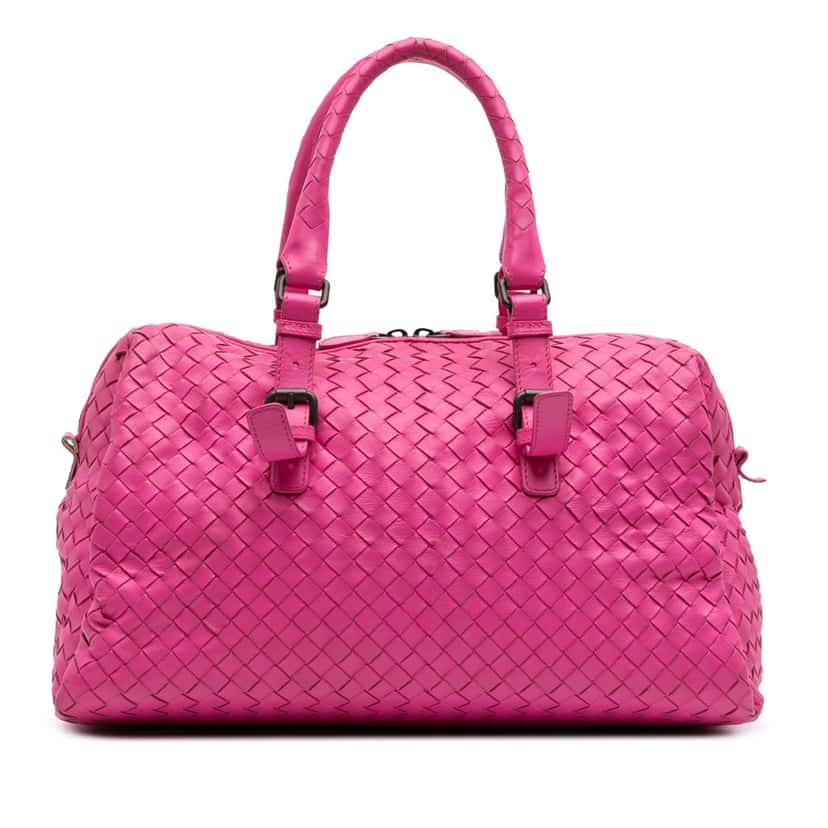 Bottega Veneta Nappa Intrecciato Boston Bag Pink Leather Good condition - Front View
