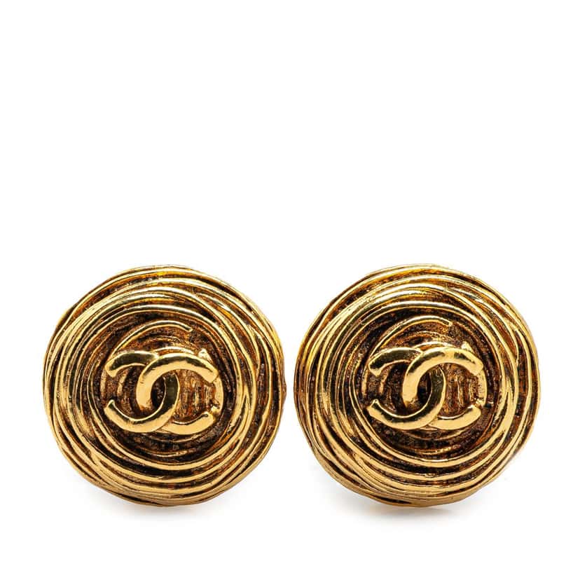 Chanel Gold Plated CC Round Clip On Earrings Gold Metal Good condition - Front View