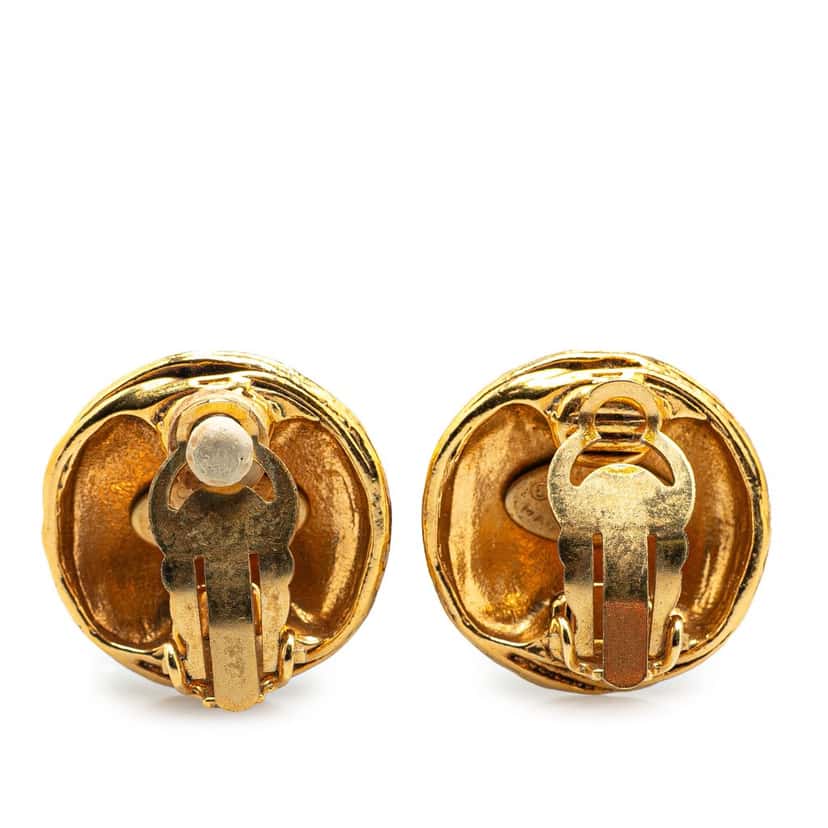 Chanel Gold Plated CC Round Clip On Earrings Gold Metal Good condition - Back View