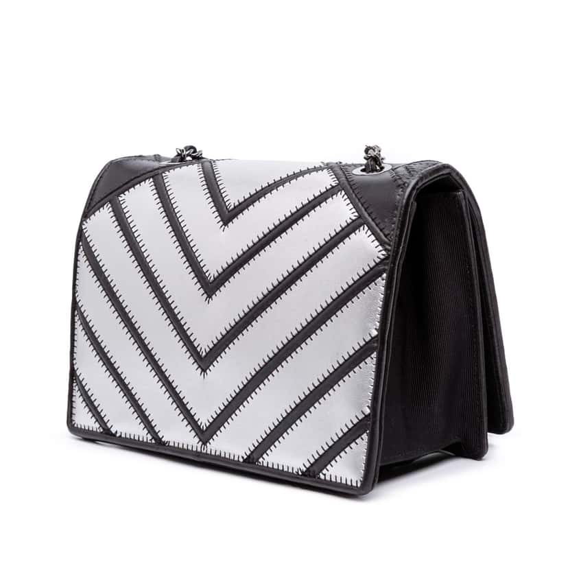 Chanel Small Chevron Lambskin Couture Flap Silver Leather Good condition - Back View