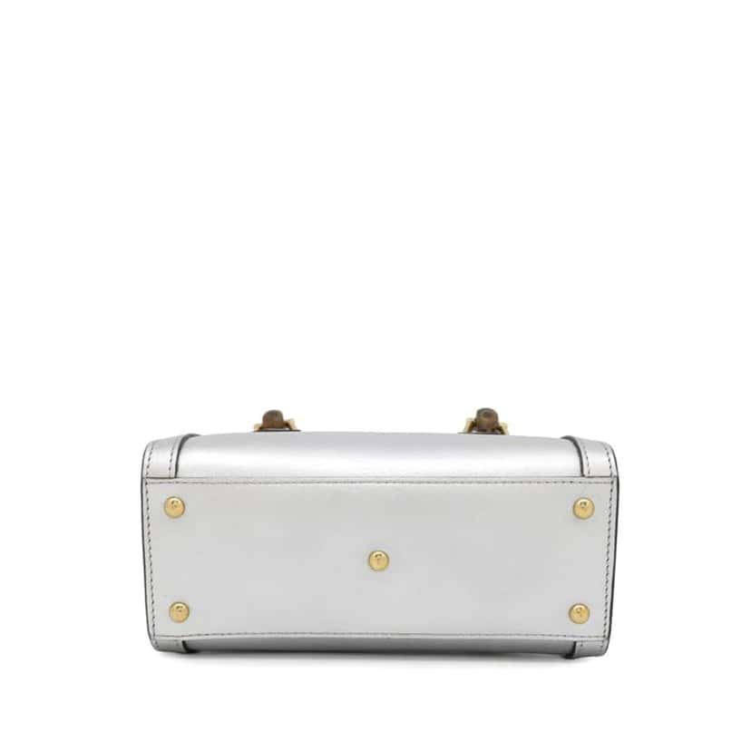 Gucci Mini Calfskin Bamboo Diana Satchel Silver Leather Good condition - Inside View