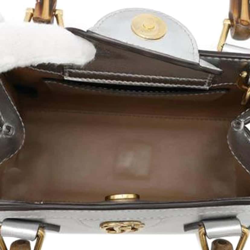 Gucci Mini Calfskin Bamboo Diana Satchel Silver Leather Good condition - Model View