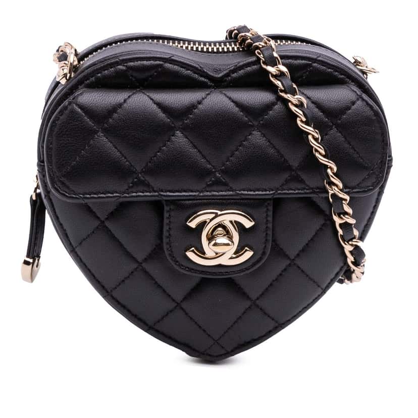Chanel Mini Lambskin CC in Love Heart Crossbody Black Leather Good condition - Front View
