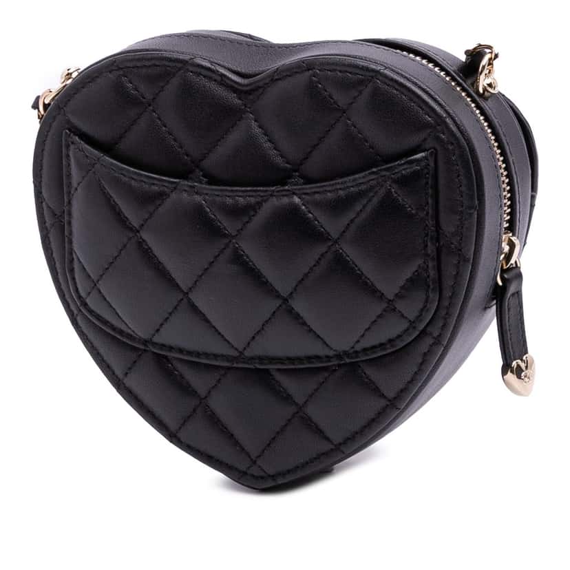 Chanel Mini Lambskin CC in Love Heart Crossbody Black Leather Good condition - Back View