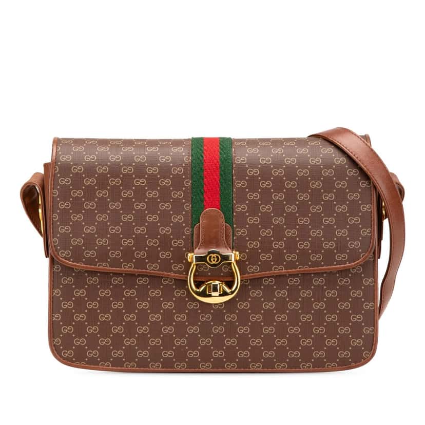 Gucci Micro GG Coated Canvas Web Shoulder Bag Brown Canvas Good condition - Front View