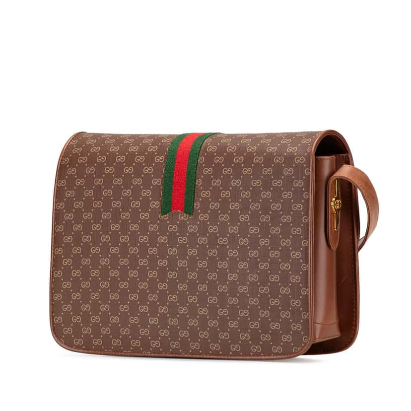 Gucci Micro GG Coated Canvas Web Shoulder Bag Brown Canvas Good condition - Back View