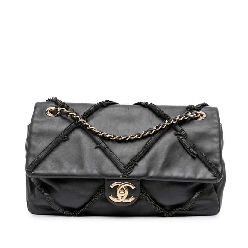 Chanel CC Lambskin Fringe Single Flap Black Leather Good condition - Front View