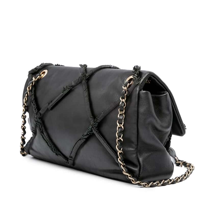 Chanel CC Lambskin Fringe Single Flap Black Leather Good condition - Back View