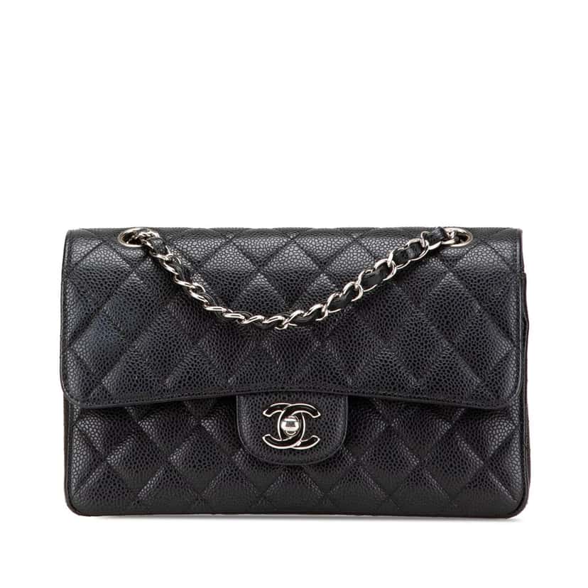 Chanel Medium Classic Caviar Double Flap Black Leather Good condition - Front View