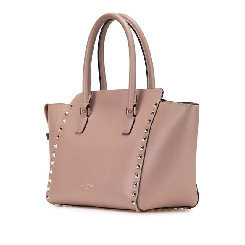 Valentino Small Leather Rockstud Double Handle Tote Brown Leather Good condition - Back View