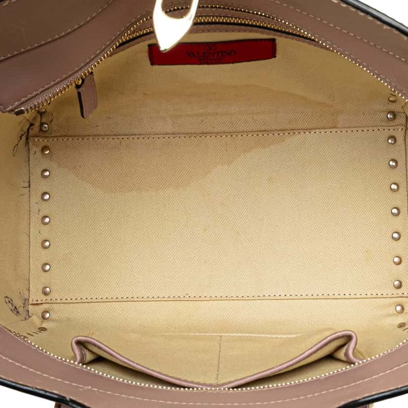 Valentino Small Leather Rockstud Double Handle Tote Brown Leather Good condition - Box View
