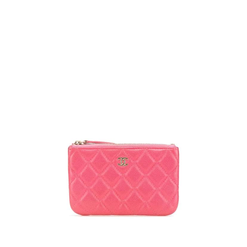Chanel Small Quilted Caviar Cosmetic Case Pink Leather Good condition - Front View