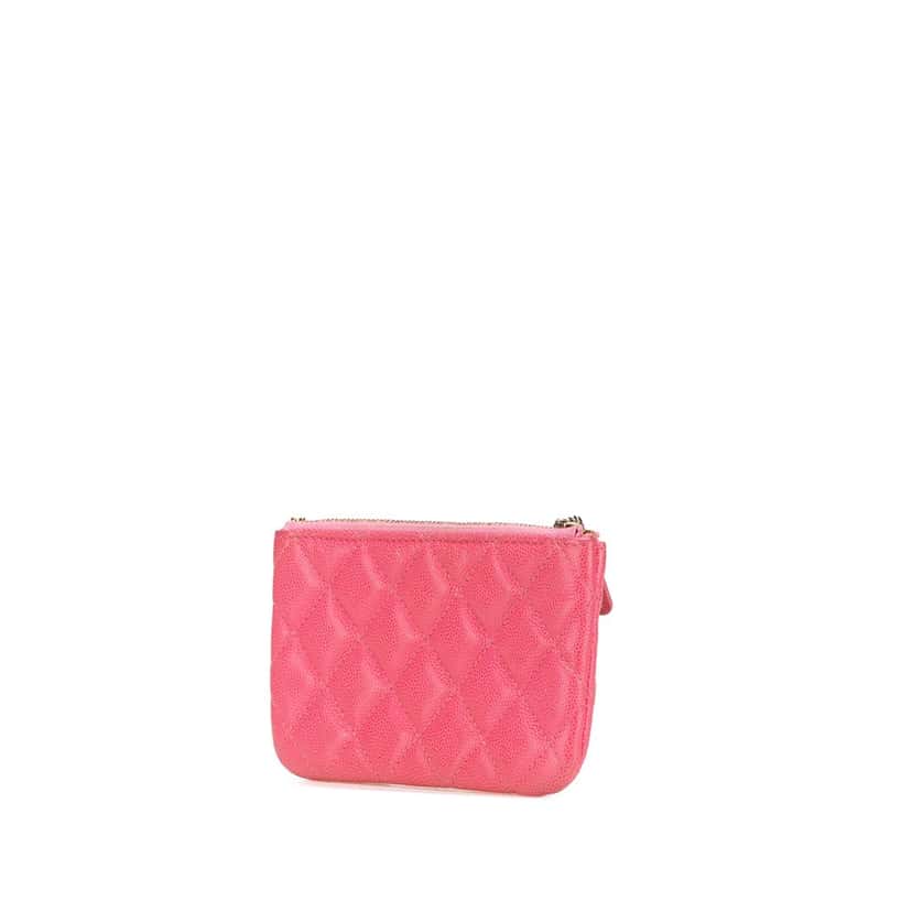 Chanel Small Quilted Caviar Cosmetic Case Pink Leather Good condition - Back View