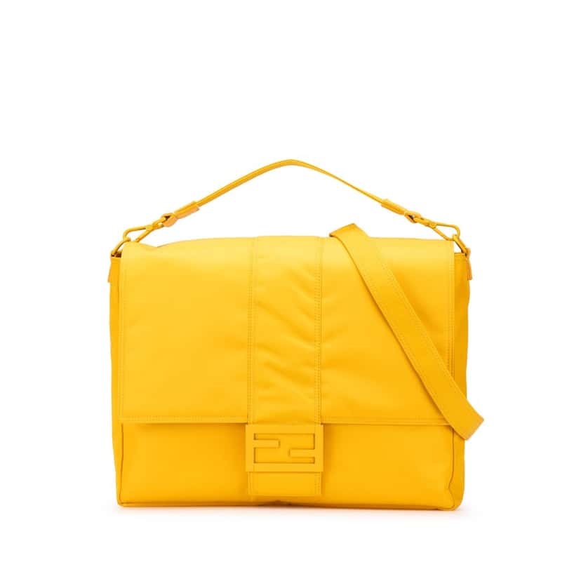 Fendi Large Econyl Nylon Baguette Satchel Yellow Good condition - Front View
