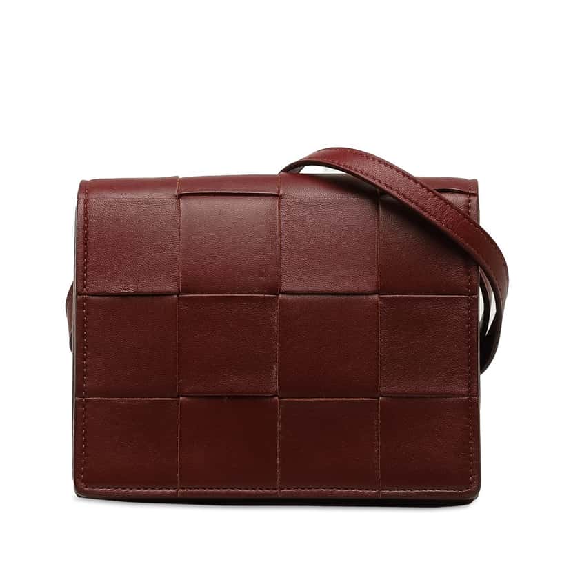 Bottega Veneta Nappa Intrecciato Cassette Crossbody Red Leather Good condition - Front View