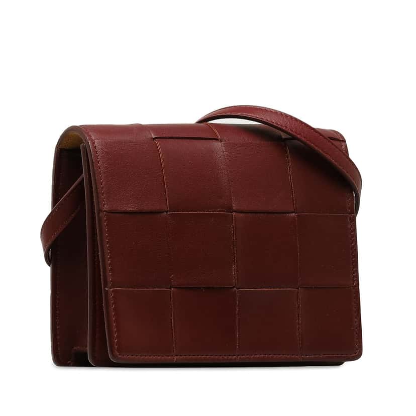 Bottega Veneta Nappa Intrecciato Cassette Crossbody Red Leather Good condition - Back View