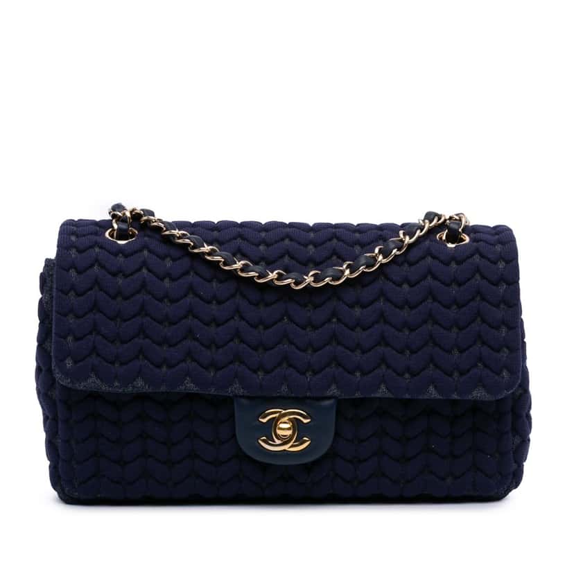Chanel Medium Woven Jersey Single Flap Blue Cotton Good condition - Front View