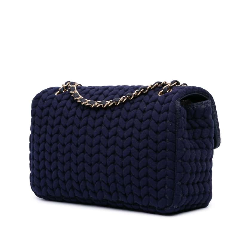 Chanel Medium Woven Jersey Single Flap Blue Cotton Good condition - Back View