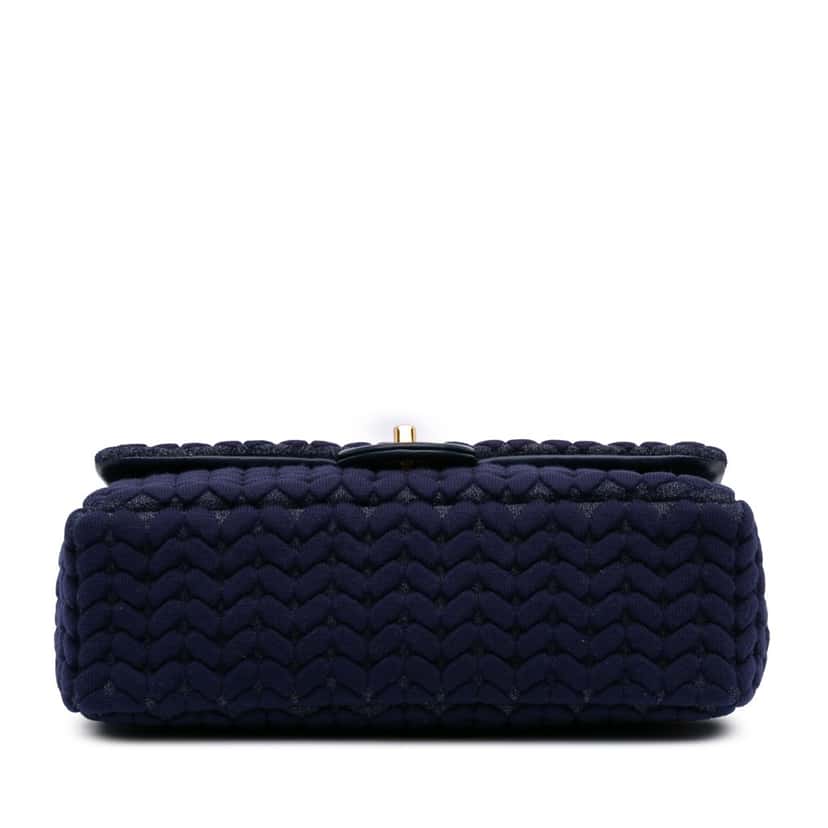 Chanel Medium Woven Jersey Single Flap Blue Cotton Good condition - Inside View