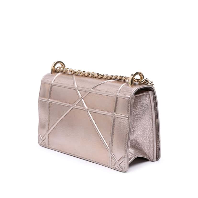 Dior Small Metallic Grained Calfskin Diorama Flap Gold Leather Good condition - Back View