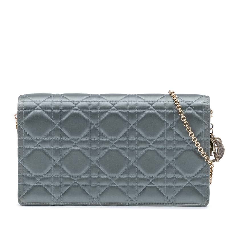 Dior Silk Cannage Lady Dior Wallet On Chain Blue Silk Good condition - Front View