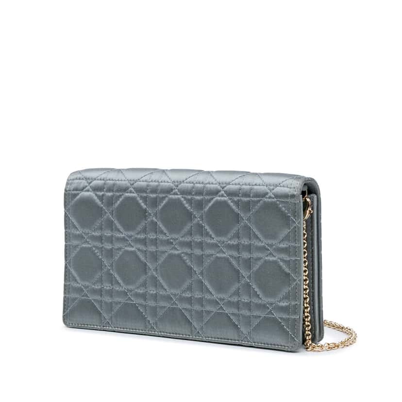 Dior Silk Cannage Lady Dior Wallet On Chain Blue Silk Good condition - Back View