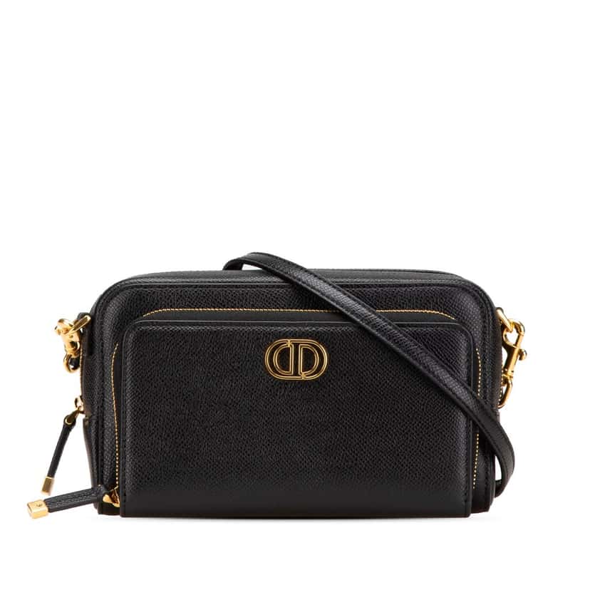 Dior Grained Calfskin Caro Double Pouch Black Leather Good condition - Front View