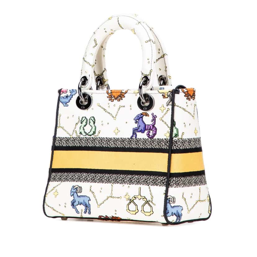 Dior Medium Embroidered Canvas Pixel Zodiac Lady D Lite White Canvas Good condition - Back View