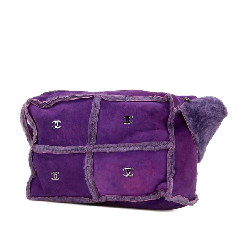 Chanel CC Shearling Suede Shoulder Bag Purple Leather Good condition - Back View