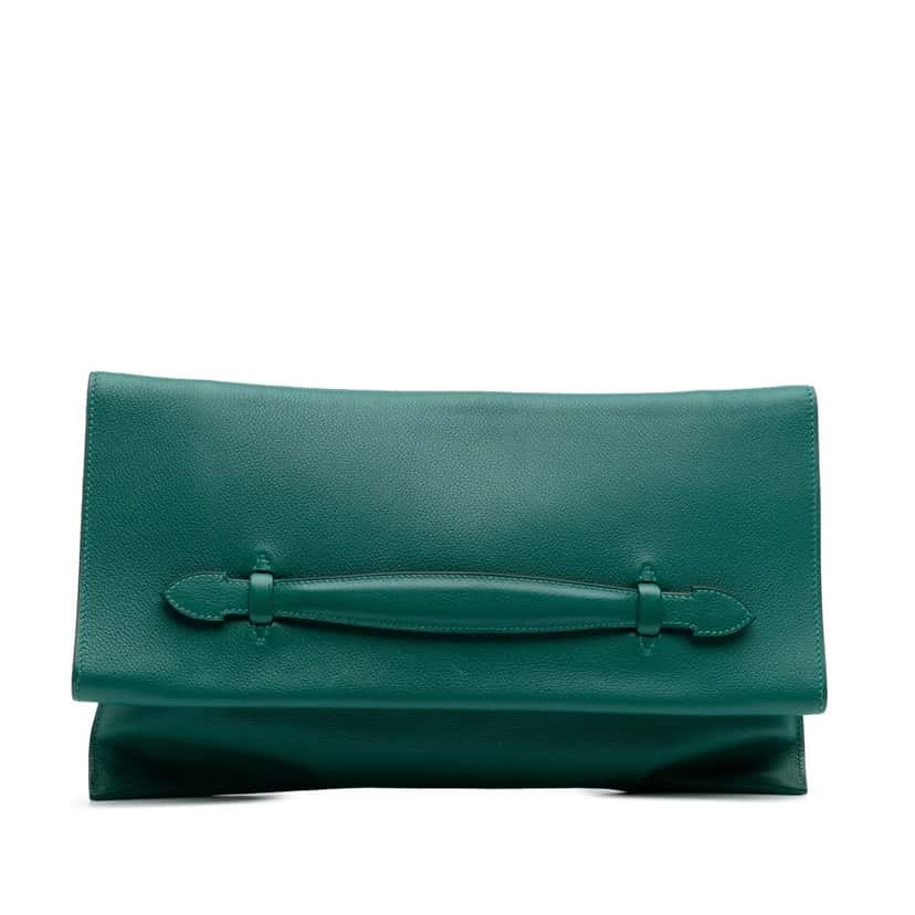 Hermès Evercolor Pliplat Clutch Green Leather Good condition - Front View