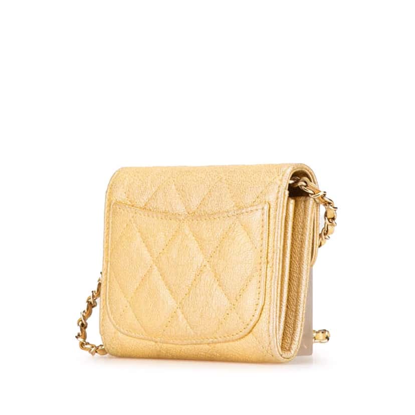 Chanel CC Quilted Iridescent Caviar Flap Card Holder on Chain Gold Leather Good condition - Back View