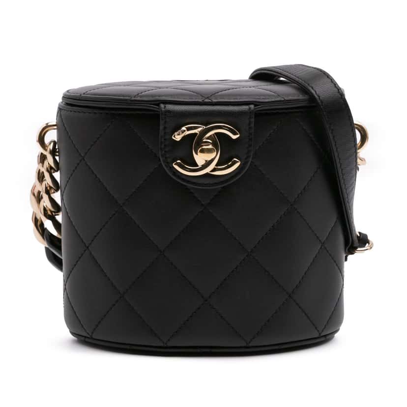 Chanel Mini Lambskin Elegant Chain Vanity Case Black Leather Good condition - Front View