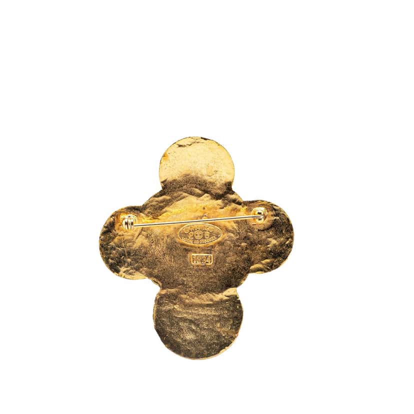 Chanel Gold Plated CC Clover Brooch Gold Metal Good condition - Back View