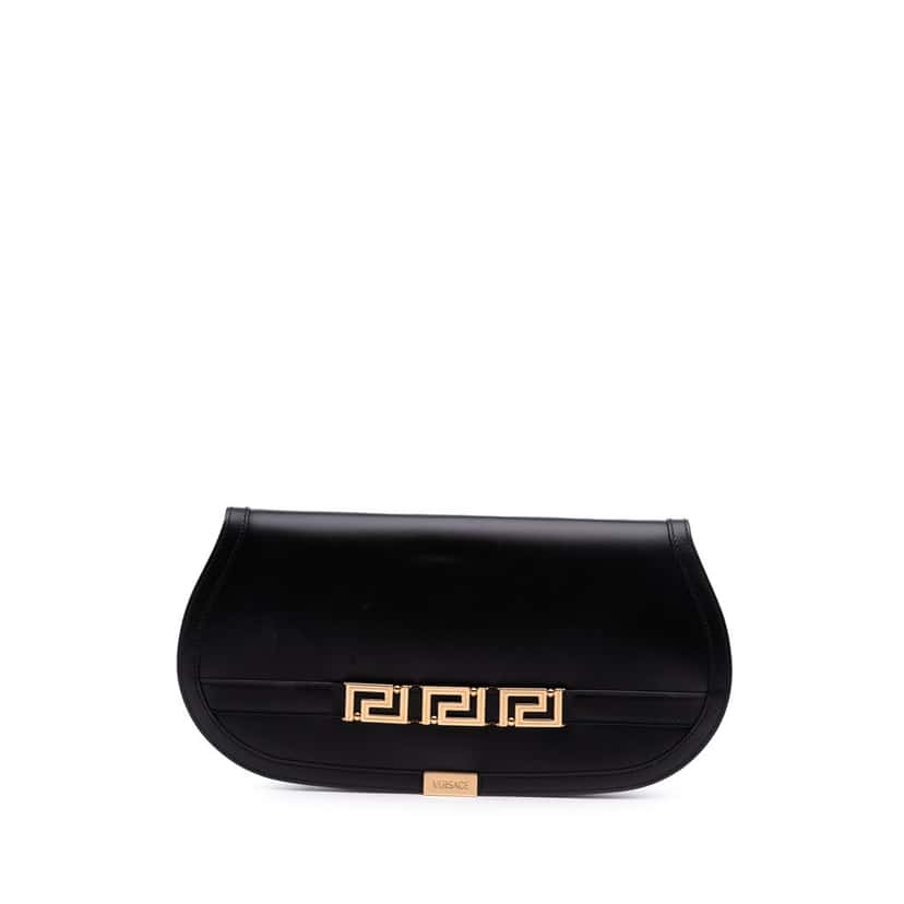 Versace Leather Greca Goddess Clutch Black Leather Good condition - Front View