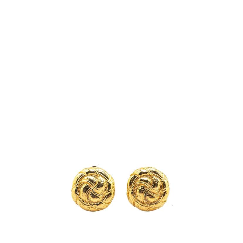 Chanel Gold Plated CC Round Clip on Earrings Gold Metal Good condition - Front View