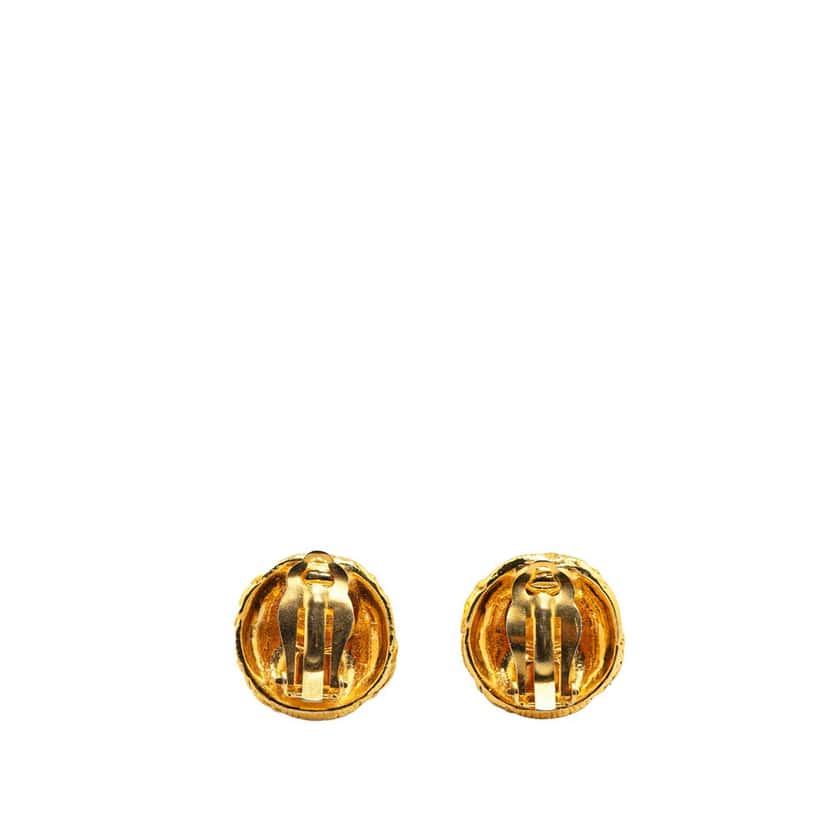 Chanel Gold Plated CC Round Clip on Earrings Gold Metal Good condition - Back View