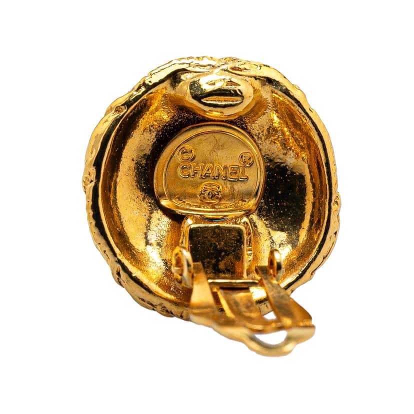 Chanel Gold Plated CC Round Clip on Earrings Gold Metal Good condition - Inside View